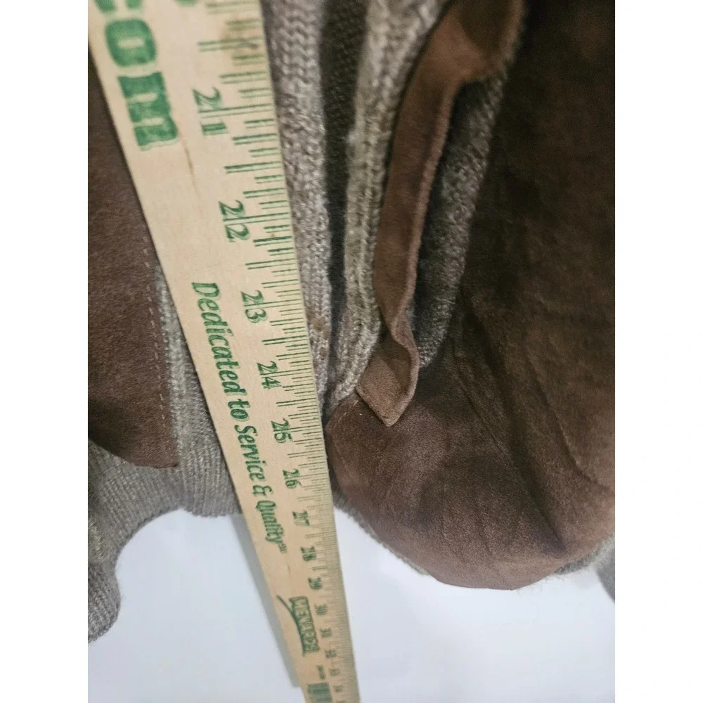 Norm Thompson Made in Italy Vintage Suede Panel Cable Knit Cardigan Sweater Tan‎